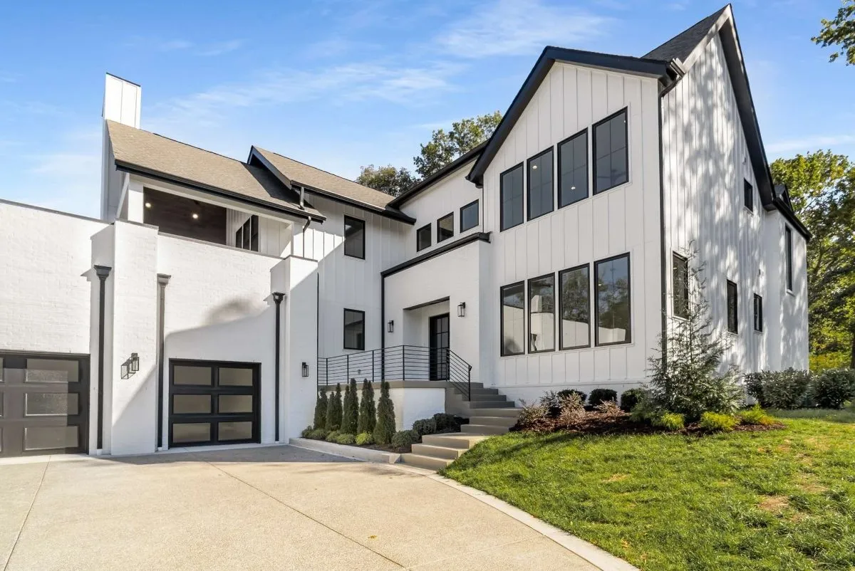 The front elevation and the garage
